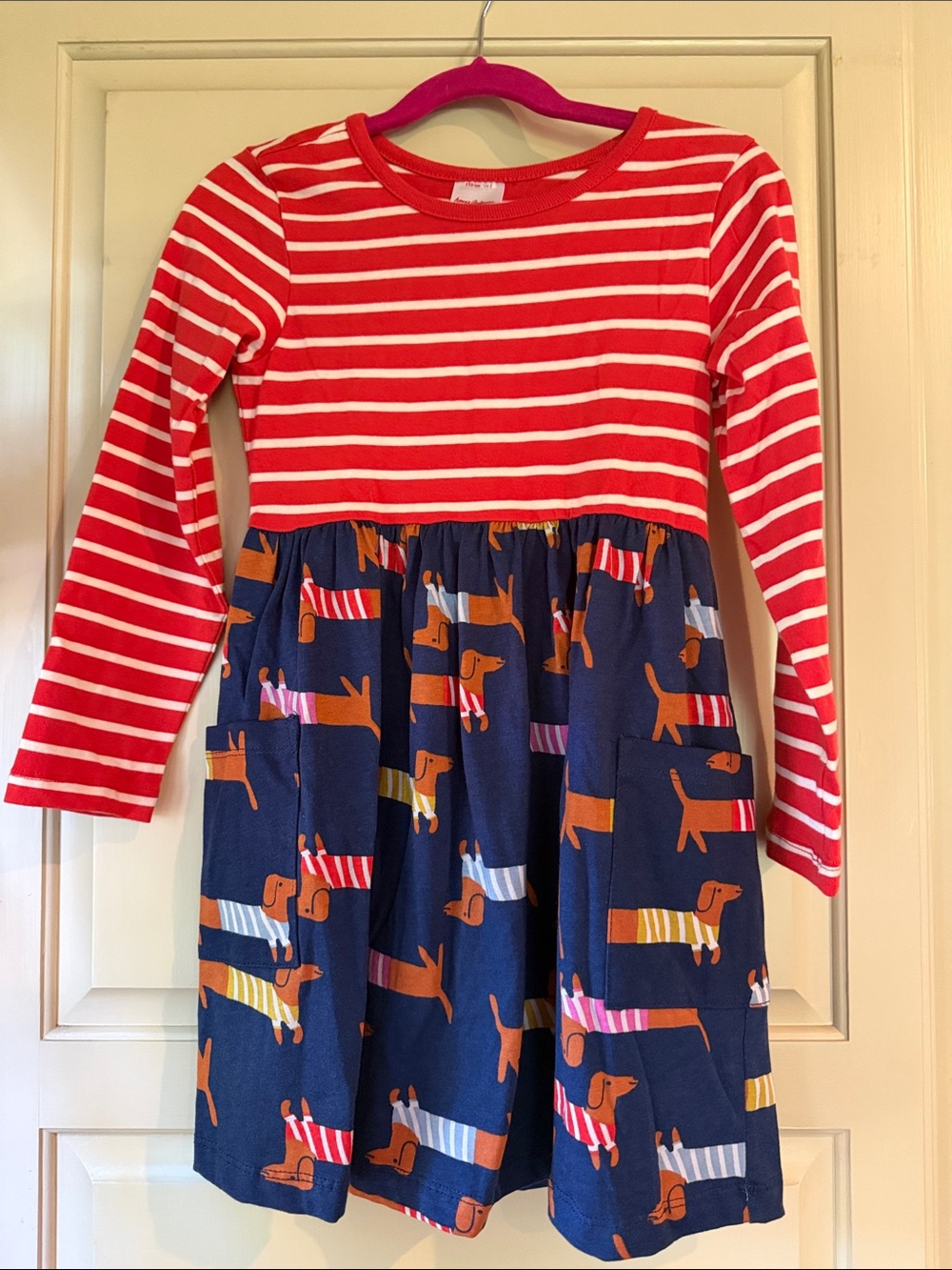 Hanna Andersson Red Stripe and Navy Dog Print Dress